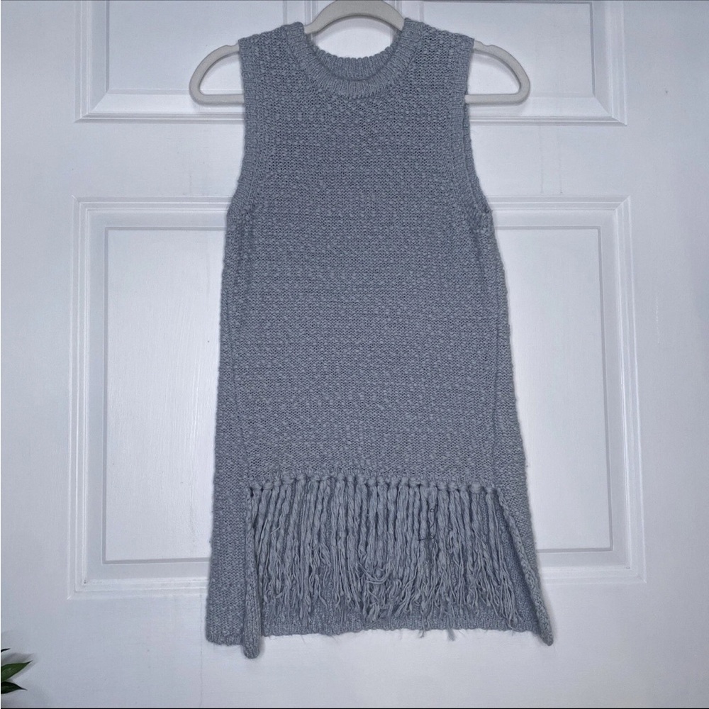 Decjuba Australia Blue Knit Fringe Sleeveless Sweater Nubby Boucle Size S-M